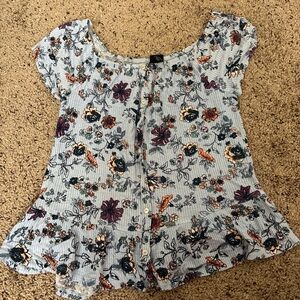 art class Light Blue Floral Button-Front Blouse
